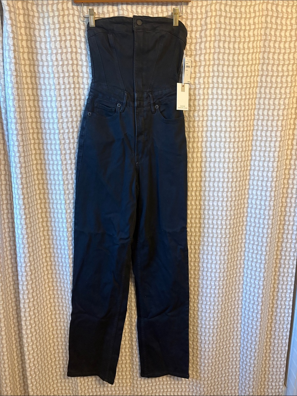 Good American Strapless High-Waist Wide-Leg Jumpsuit in Black